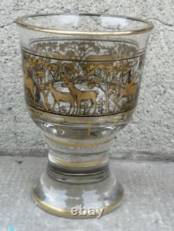 Ancien verre coupe cristal dorure décor animaux enfants gold crystal bohemian