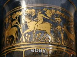 Ancien verre coupe cristal dorure décor animaux enfants gold crystal bohemian