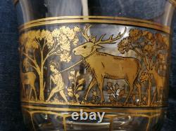 Ancien verre coupe cristal dorure décor animaux enfants gold crystal bohemian