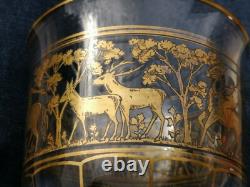 Ancien verre coupe cristal dorure décor animaux enfants gold crystal bohemian