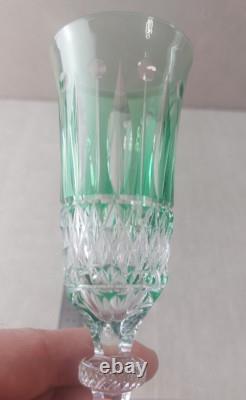 Ancien verre / flûte champagne, cristal vert, style Tommy de Saint Louis