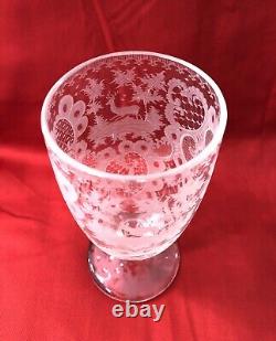 Ancien verre sur pied cristal de bohème Décor gravé cerf oiseau XIX eme 14,7 cm