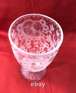 Ancien verre sur pied cristal de bohème Décor gravé cerf oiseau XIX eme 14,7 cm