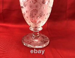 Ancien verre sur pied cristal de bohème Décor gravé cerf oiseau XIX eme 14,7 cm
