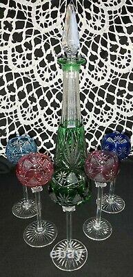 Ancien verres et carafe a liqueur St Louis en cristal doublé couleur Gavarny
