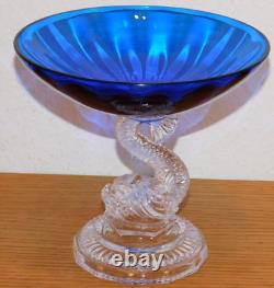 Ancien vintage Coupe COUPELLE BLEUE en Cristal de Baccarat Portieux Pied Dauphin