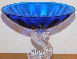 Ancien vintage Coupe COUPELLE BLEUE en Cristal de Baccarat Portieux Pied Dauphin