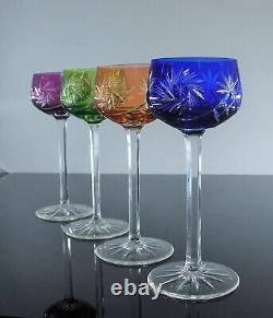 Ancienne 4 Verres A Vin Cristal Double Couleur Taille Theresienthal Boheme 1906