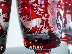 Ancienne 6 Grand Verres Calice A Eau Vin Cristal Couleur Rubis Taille Bohème