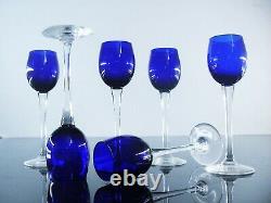 Ancienne 6 Verres A Liqueur Sake En Cristal Couleur Bleu Cobalt Nancy Signe