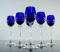 Ancienne 6 Verres A Liqueur Sake En Cristal Couleur Bleu Cobalt Nancy Signe