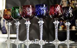 Ancienne 6 Verres A Vin En Cristal Double Couche Taille Boheme Murano