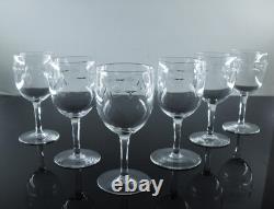 Ancienne 6 Verres A Vin En Cristal Grave Et Taille A La Main Nancy France