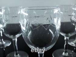 Ancienne 6 Verres A Vin En Cristal Grave Et Taille A La Main Nancy France