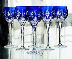 Ancienne 6 Verres Vin En Cristal Couleur Double Blanc Bleu Taille St. Louis