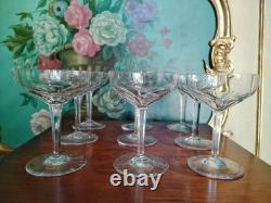 Ancienne 9 Coupes A Champagne Cotes Large Cristal Modele Genova Baccarat Signe