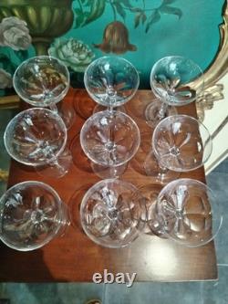 Ancienne 9 Coupes A Champagne Cotes Large Cristal Modele Genova Baccarat Signe