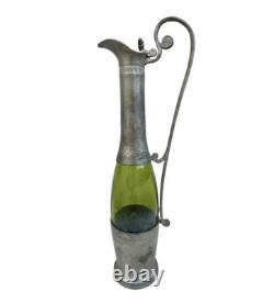 Ancienne Aiguière / Broc en Étain et Verre Vert Style Art Nouveau / Vintage