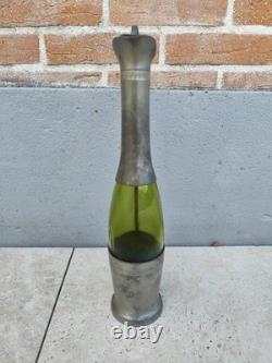 Ancienne Aiguière / Broc en Étain et Verre Vert Style Art Nouveau / Vintage