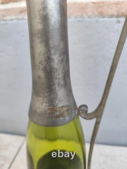Ancienne Aiguière / Broc en Étain et Verre Vert Style Art Nouveau / Vintage