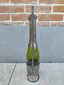 Ancienne Aiguière / Broc en Étain et Verre Vert Style Art Nouveau / Vintage