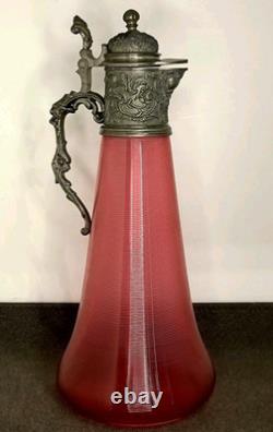 Ancienne Aiguière En Cristal Et Étain