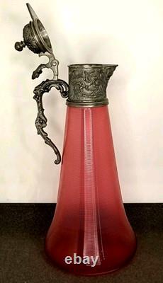 Ancienne Aiguière En Cristal Et Étain