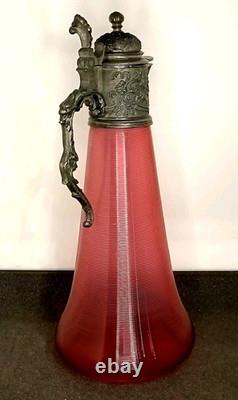 Ancienne Aiguière En Cristal Et Étain