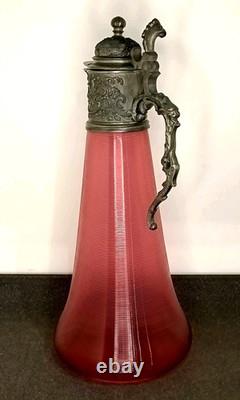 Ancienne Aiguière En Cristal Et Étain