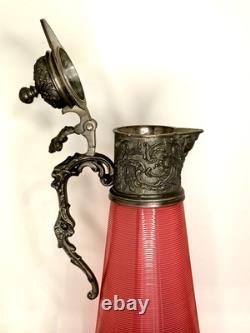 Ancienne Aiguière En Cristal Et Étain