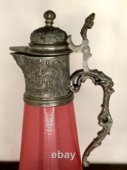 Ancienne Aiguière En Cristal Et Étain