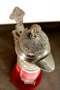 Ancienne Aiguière En Cristal Et Étain