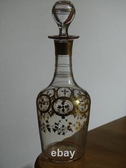 Ancienne Belle Carafe Cave Liqueur Cristal 19 Eme Napoleon III Decor Or Gold