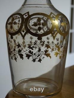 Ancienne Belle Carafe Cave Liqueur Cristal 19 Eme Napoleon III Decor Or Gold