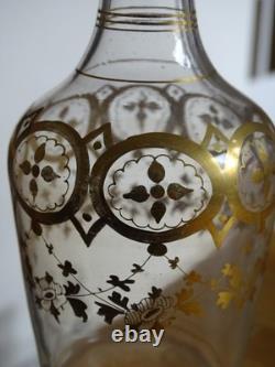 Ancienne Belle Carafe Cave Liqueur Cristal 19 Eme Napoleon III Decor Or Gold
