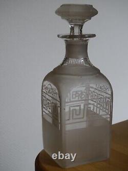 Ancienne Belle Carafe Cave Liqueur En Cristal 19 Eme Style Napoleon III Gravure