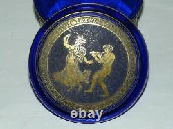 Ancienne Boite Bonbonniere Cristal Bleu Cobalt Val St Lambert Leon Ledru 1910