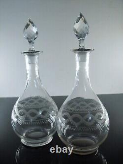 Ancienne Carafe A Vin Cristal Grave Aiguille Degage L'acide Baccarat Art Deco