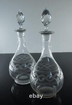 Ancienne Carafe A Vin Cristal Grave Aiguille Degage L'acide Baccarat Art Deco