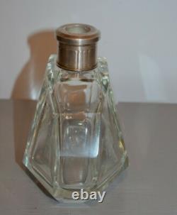 Ancienne Carafe Cristal Style Art Déco Col Argent Massif