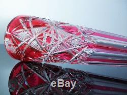 Ancienne Carafe En Cristal Couleur Rouge Rose Taille Modelé Lagny Baccarat