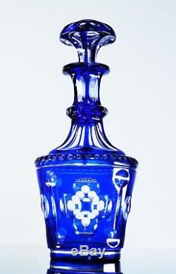 Ancienne Carafe En Cristal Double Couleur Bleu Taille Baccarat 1849 Art Nouveau