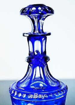 Ancienne Carafe En Cristal Double Couleur Bleu Taille Baccarat 1849 Art Nouveau