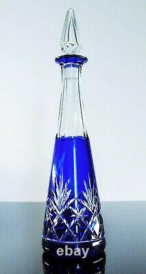 Ancienne Carafe En Cristal Double Couleur Bleu Taille Massenet St Louis 1930