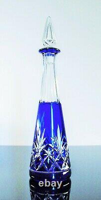 Ancienne Carafe En Cristal Double Couleur Bleu Taille Massenet St Louis 1930