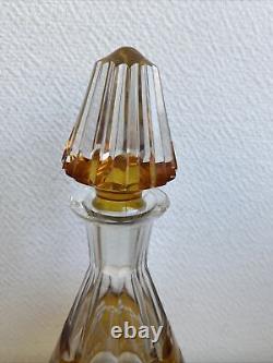 Ancienne Carafe Liqueur Cristal De Bohème Jaune Tchécoslovaquie Décoré