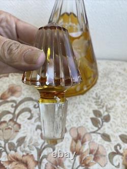 Ancienne Carafe Liqueur Cristal De Bohème Jaune Tchécoslovaquie Décoré