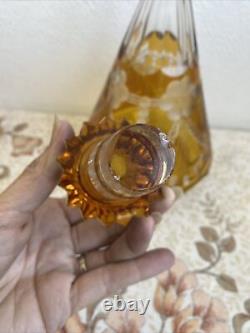 Ancienne Carafe Liqueur Cristal De Bohème Jaune Tchécoslovaquie Décoré