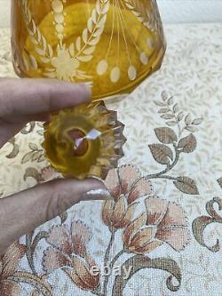 Ancienne Carafe Liqueur Cristal De Bohème Jaune Tchécoslovaquie Décoré