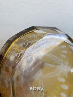 Ancienne Carafe Liqueur Cristal De Bohème Jaune Tchécoslovaquie Décoré